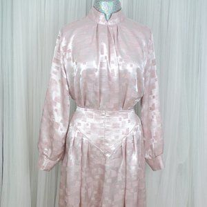 1970s Vintage Size Small- Large Baby Pink Voluminous Shirt and Skirt Set